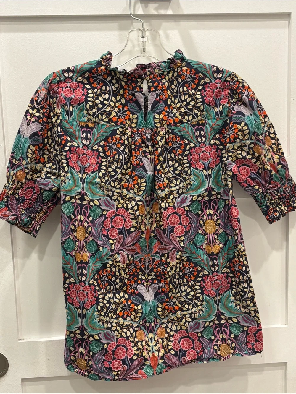 J. Crew Purple Multi Floral Botanical Smocked-Neck Puff Sleeve Blouse